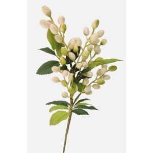 Artificial Berry Stem 15 Inch Faux White Berries Green Leaves Farmhouse Floral